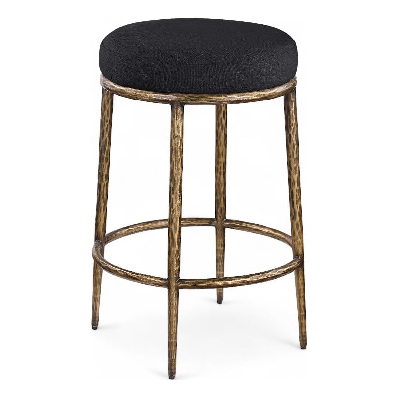Meridian Furniture Ferro Black Linen Textured Performance Fabric Counter Stool