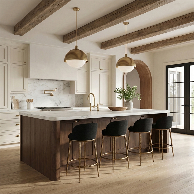 Meridian Furniture Ferro Black Linen Textured Performance Fabric Counter Stool