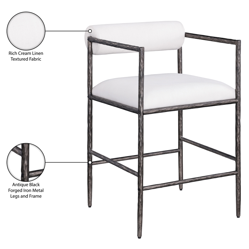 Meridian Furniture Axis Cream Linen Textured Fabric Counter Stool (Set of 2)