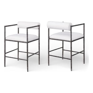 Meridian Furniture Axis Cream Linen Textured Fabric Counter Stool (Set of 2)