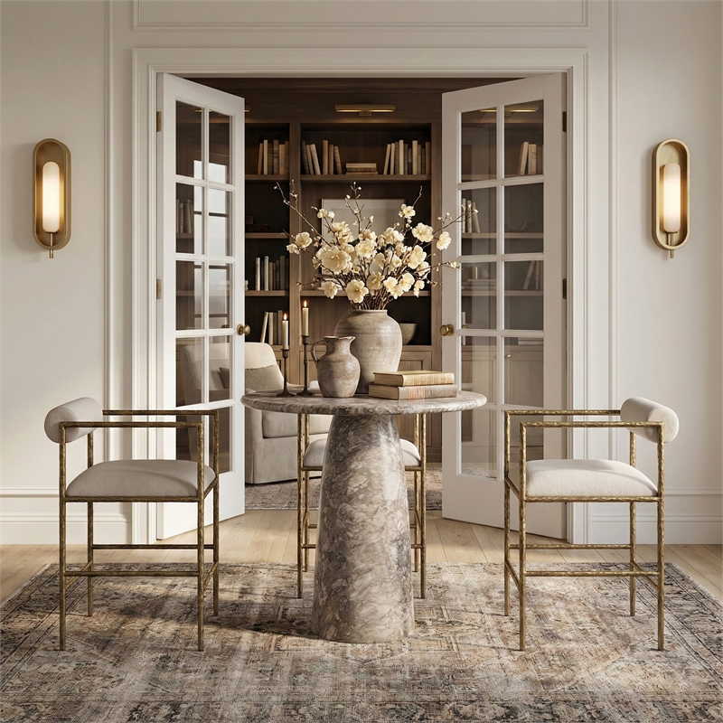 Meridian Furniture Axis Beige Linen Textured Fabric Counter Stool (Set of 2)