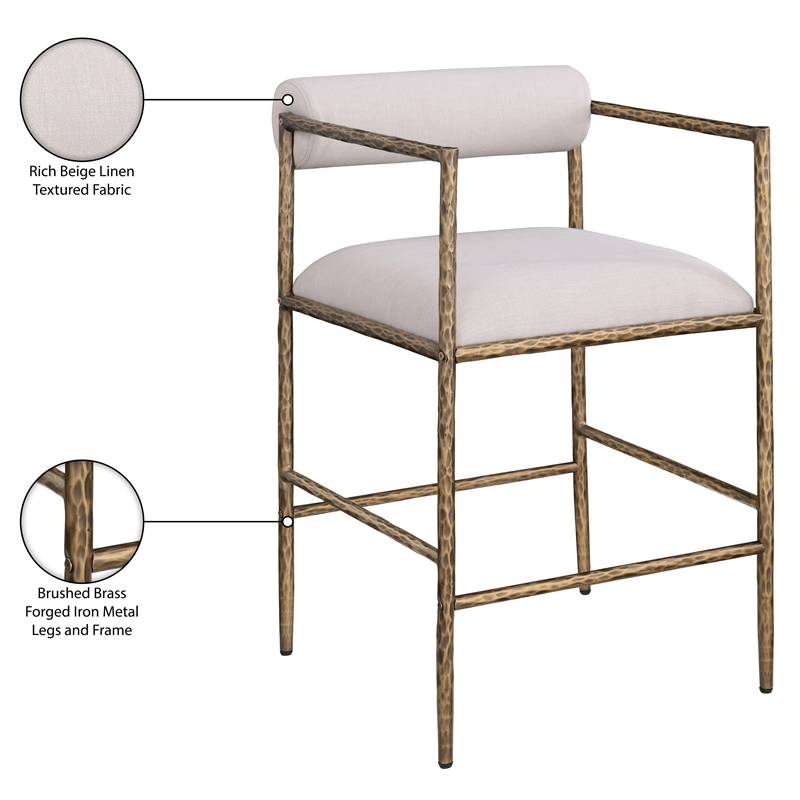 Meridian Furniture Axis Beige Linen Textured Fabric Counter Stool (Set of 2)