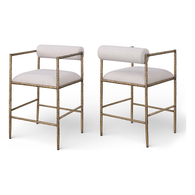 Meridian Furniture Axis Beige Linen Textured Fabric Counter Stool (Set of 2)