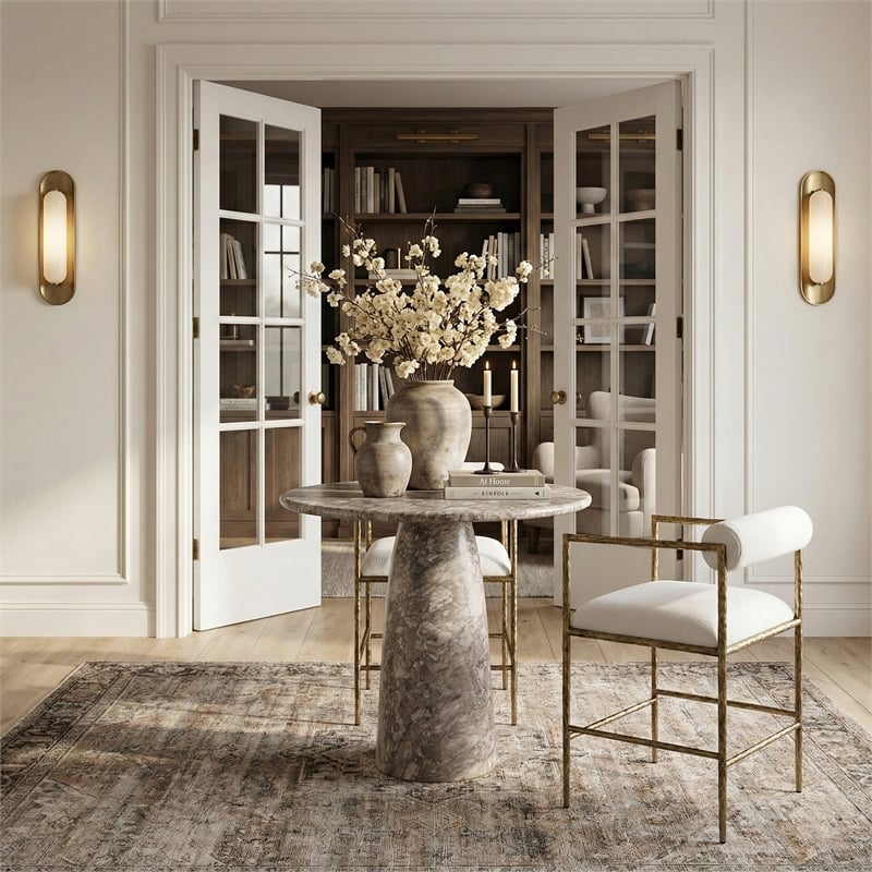 Meridian Furniture Axis Cream Linen Textured Fabric Counter Stool (Set of 2)