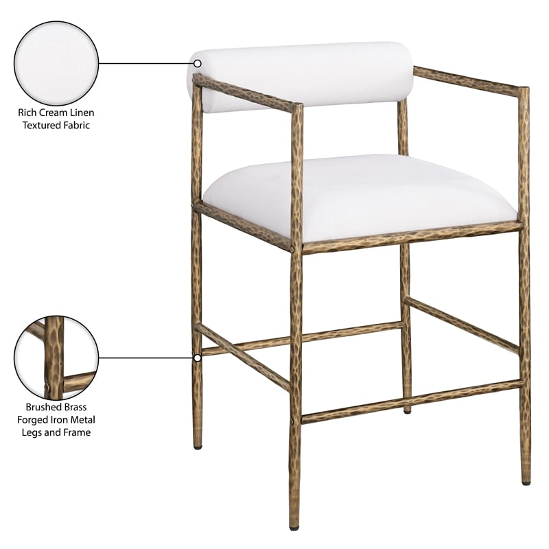 Meridian Furniture Axis Cream Linen Textured Fabric Counter Stool (Set of 2)