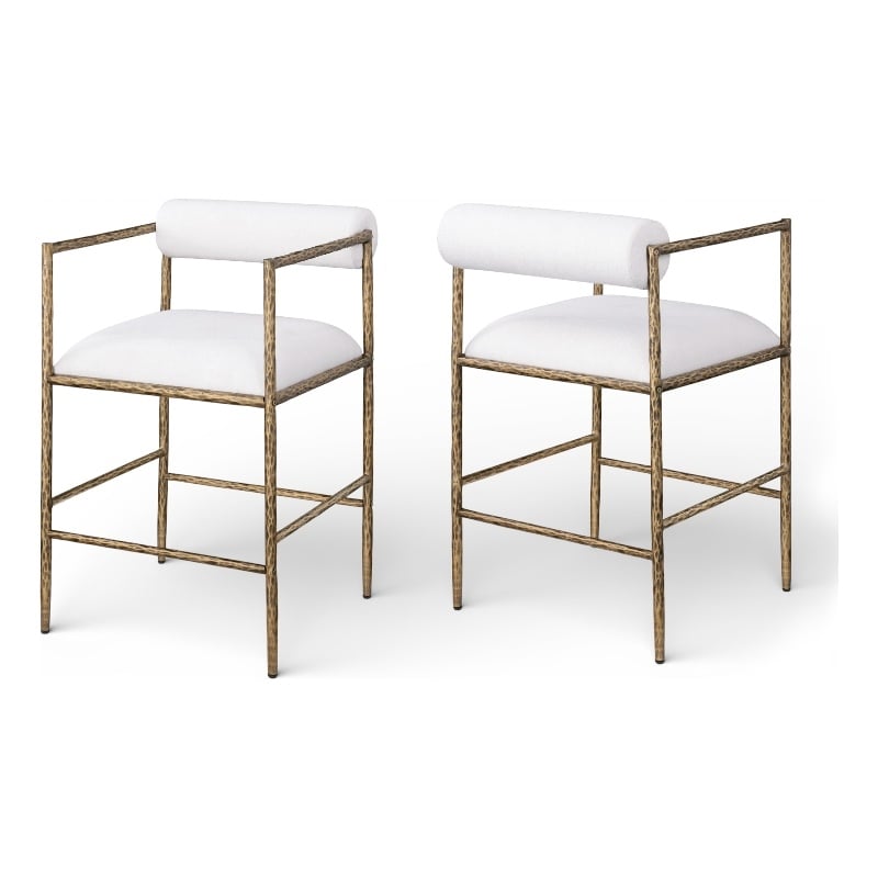 Meridian Furniture Axis Cream Linen Textured Fabric Counter Stool (Set of 2)