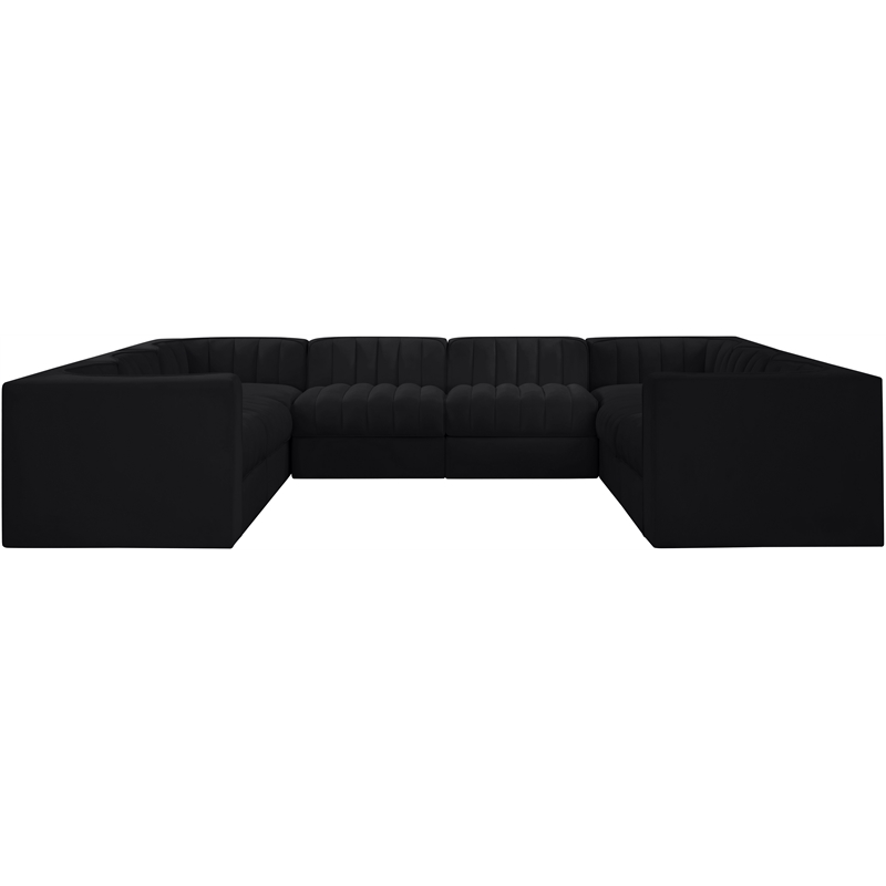Meridian Furniture Rummi Black Velvet Performance Fabric Modular Sectional