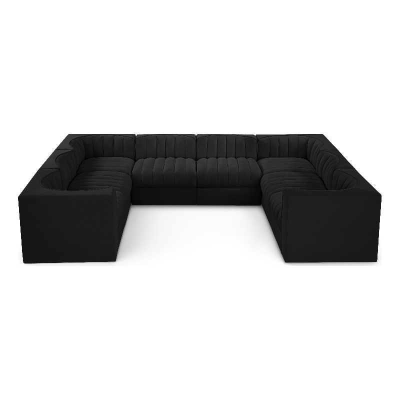 Meridian Furniture Rummi Black Velvet Performance Fabric Modular Sectional