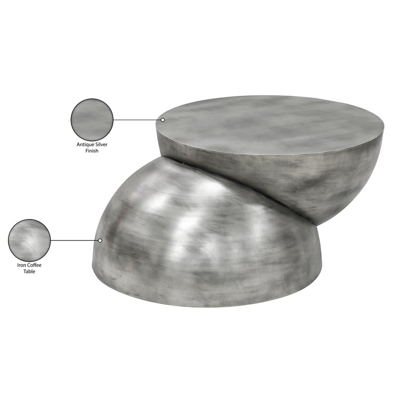Meridian Furniture Boulder Silver Iron Coffee Table