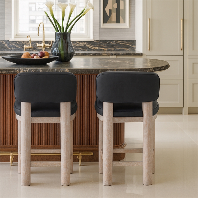 Meridian Furniture Paloma Black Vegan Leather Counter Stool (Set of 2)