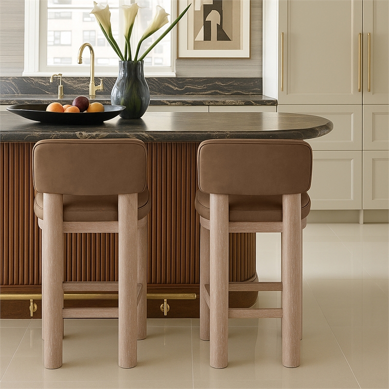 Meridian Furniture Paloma Brown Vegan Leather Counter Stool (Set of 2)