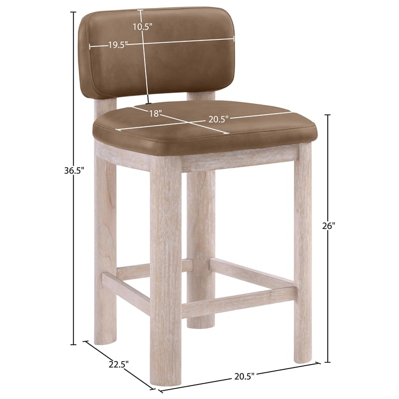 Meridian Furniture Paloma Brown Vegan Leather Counter Stool (Set of 2)