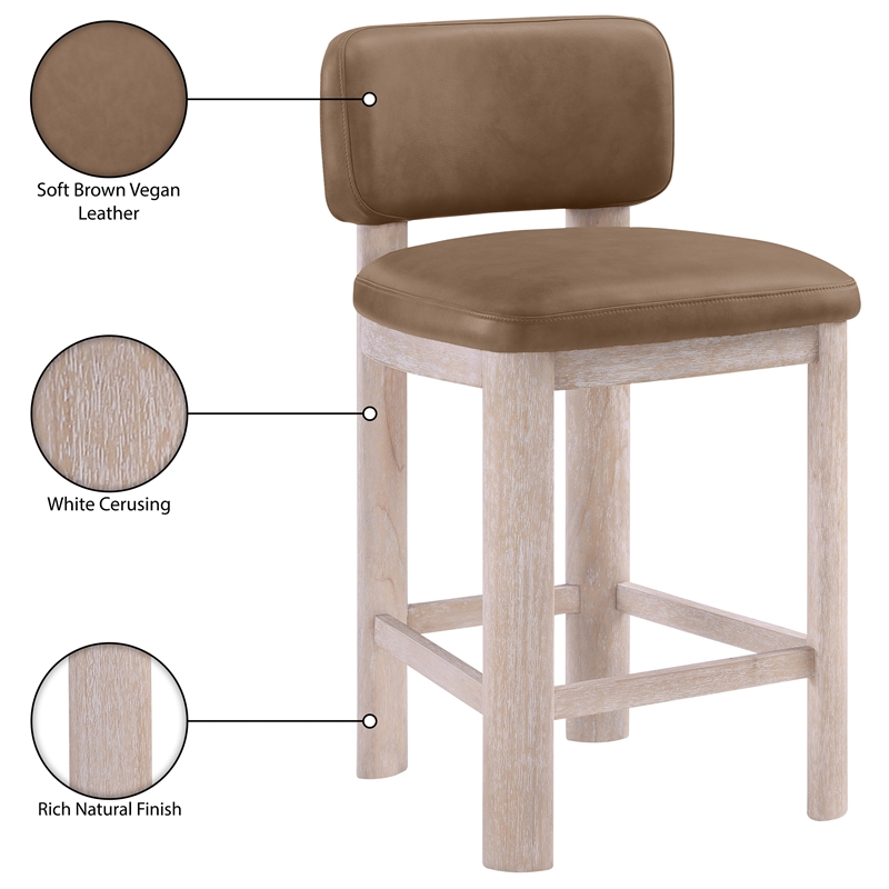 Meridian Furniture Paloma Brown Vegan Leather Counter Stool (Set of 2)