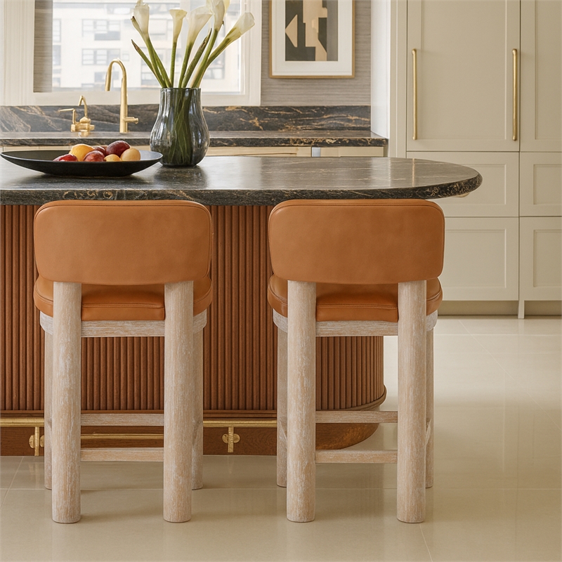 Meridian Furniture Paloma Cognac Vegan Leather Counter Stool (Set of 2)