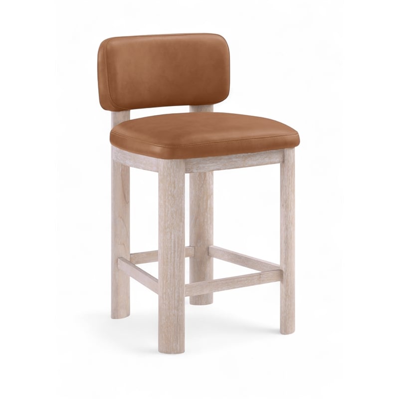 Meridian Furniture Paloma Cognac Vegan Leather Counter Stool (Set of 2)