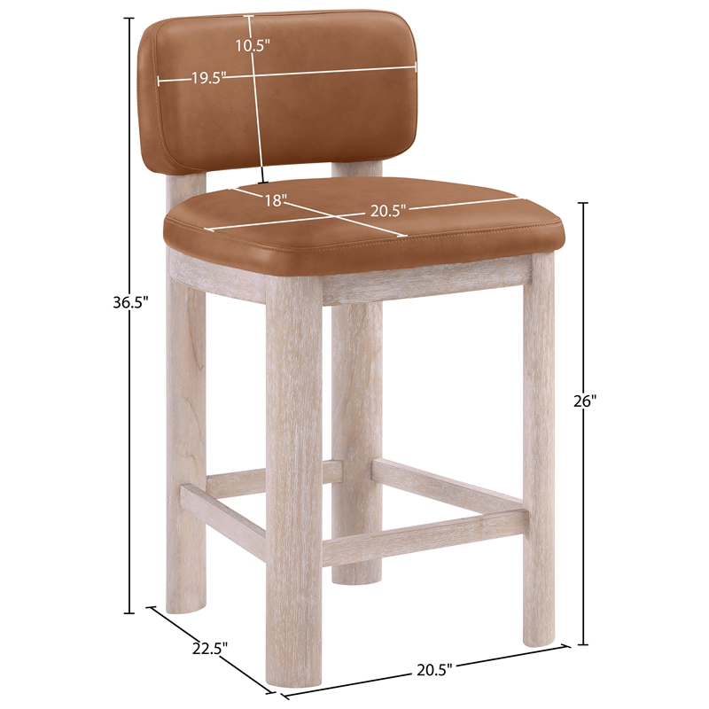 Meridian Furniture Paloma Cognac Vegan Leather Counter Stool (Set of 2)