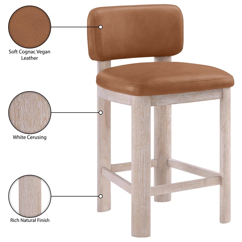 Meridian Furniture Paloma Cognac Vegan Leather Counter Stool (Set of 2)