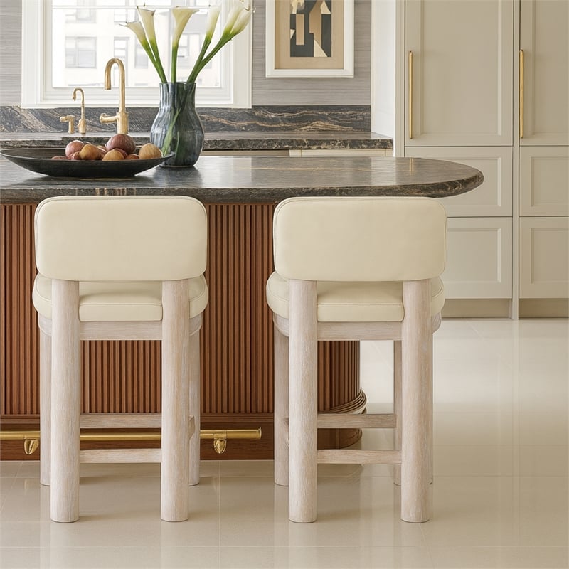 Meridian Furniture Paloma Cream Vegan Leather Counter Stool (Set of 2)