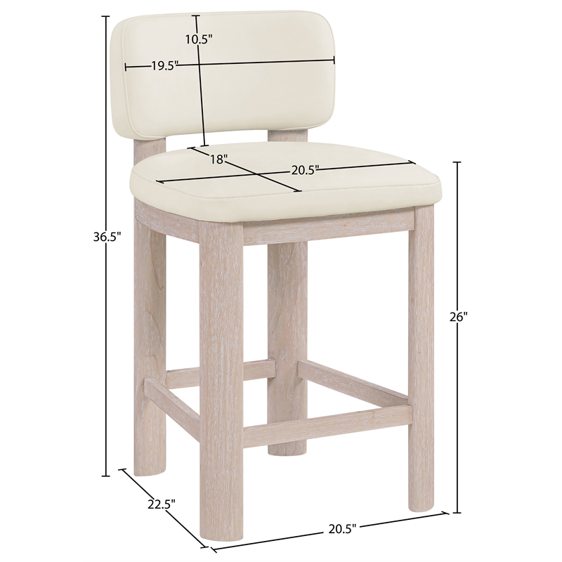 Meridian Furniture Paloma Cream Vegan Leather Counter Stool (Set of 2)