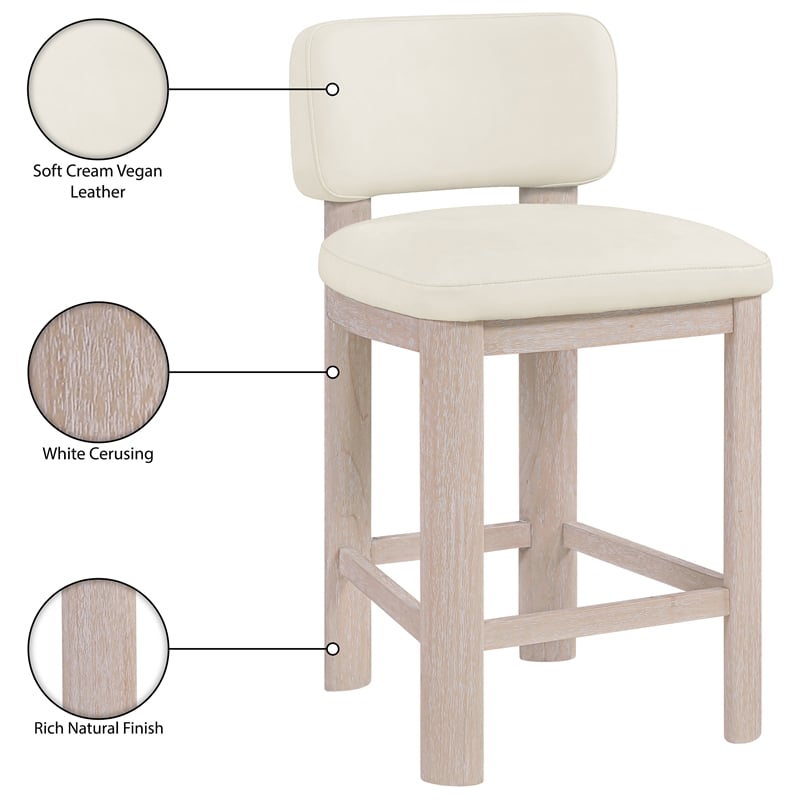 Meridian Furniture Paloma Cream Vegan Leather Counter Stool (Set of 2)