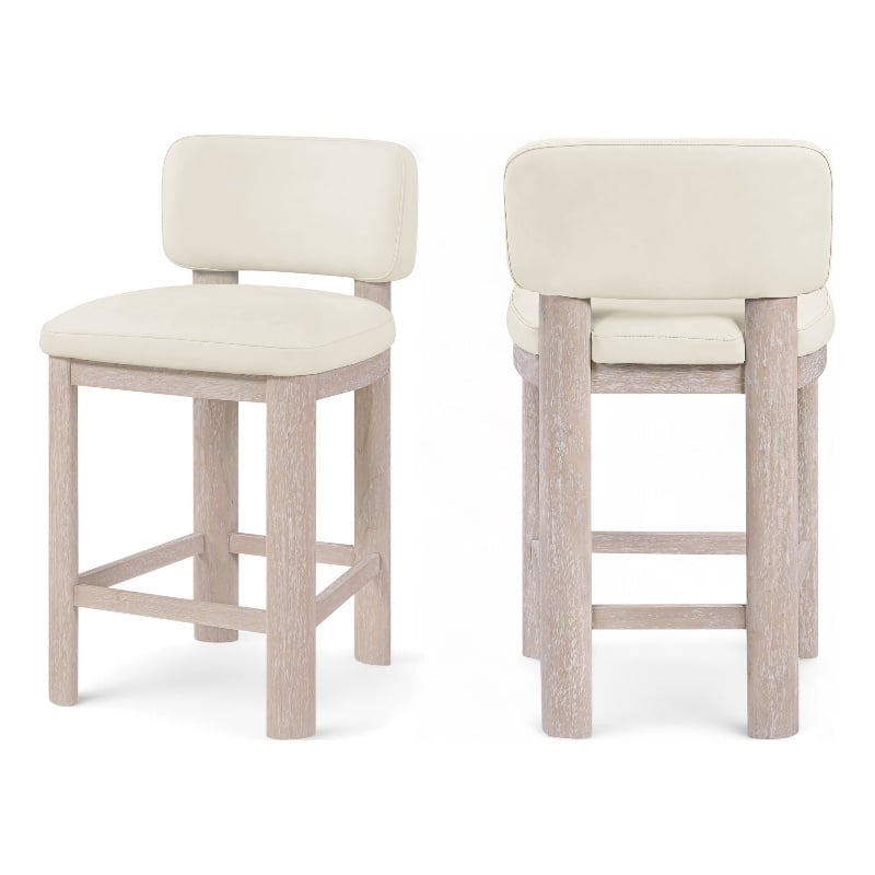 Meridian Furniture Paloma Cream Vegan Leather Counter Stool (Set of 2)