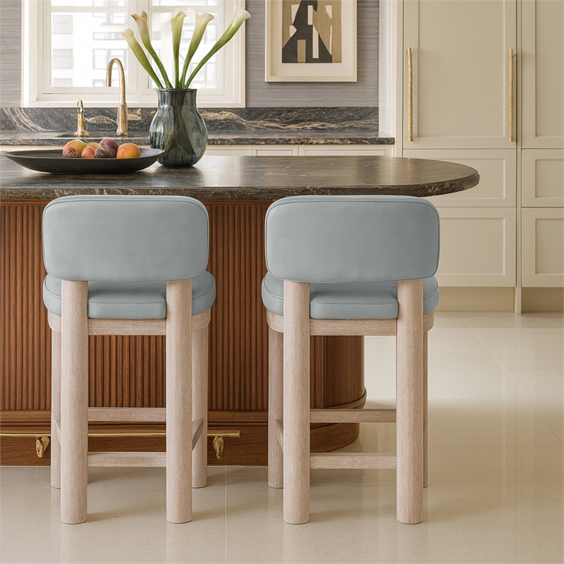 Meridian Furniture Paloma Light Blue Vegan Leather Counter Stool (Set of 2)