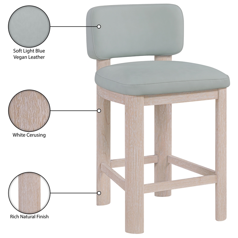 Meridian Furniture Paloma Light Blue Vegan Leather Counter Stool (Set of 2)