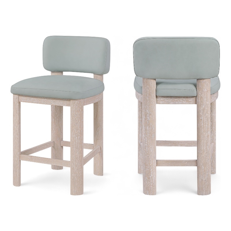 Meridian Furniture Paloma Light Blue Vegan Leather Counter Stool (Set of 2)