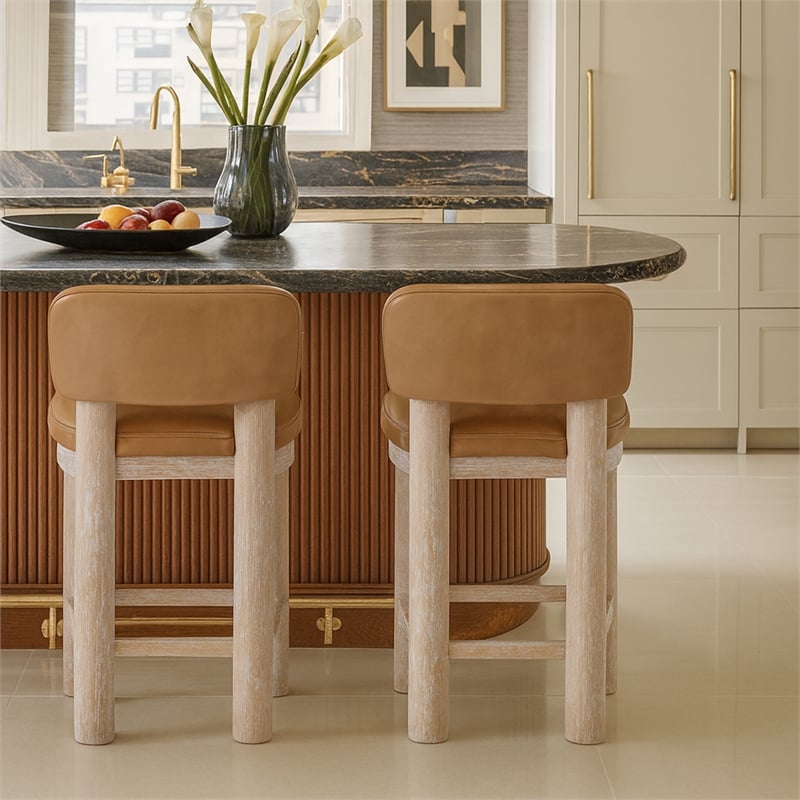 Meridian Furniture Paloma Tan Vegan Leather Counter Stool (Set of 2)