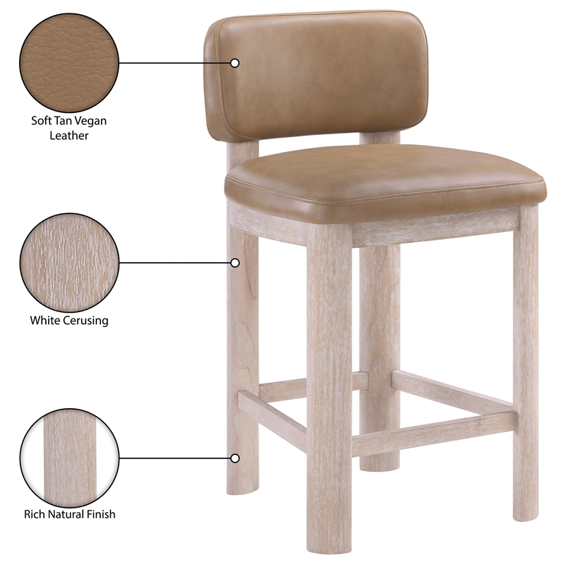 Meridian Furniture Paloma Tan Vegan Leather Counter Stool (Set of 2)
