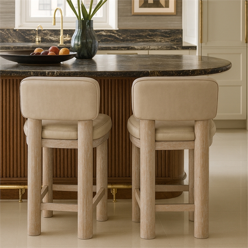 Meridian Furniture Paloma Taupe Vegan Leather Counter Stool (Set of 2)