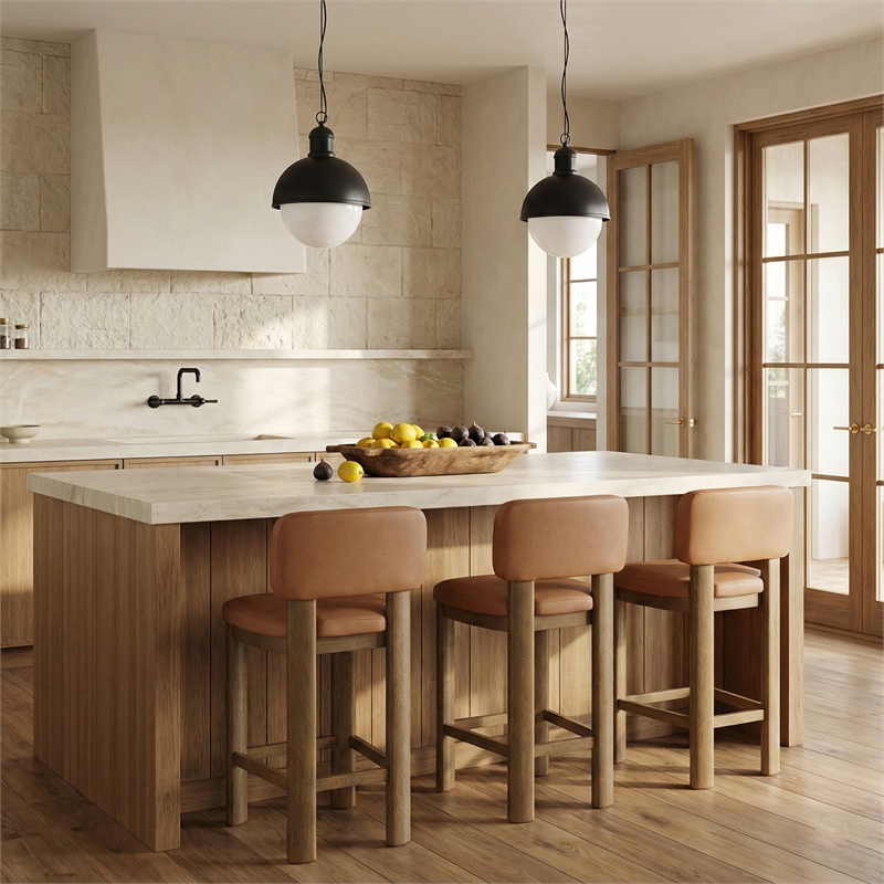 Meridian Furniture Paloma Cognac Vegan Leather Counter Stool (Set of 2)