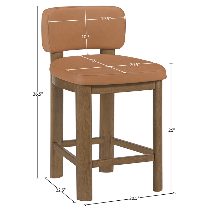 Meridian Furniture Paloma Cognac Vegan Leather Counter Stool (Set of 2)