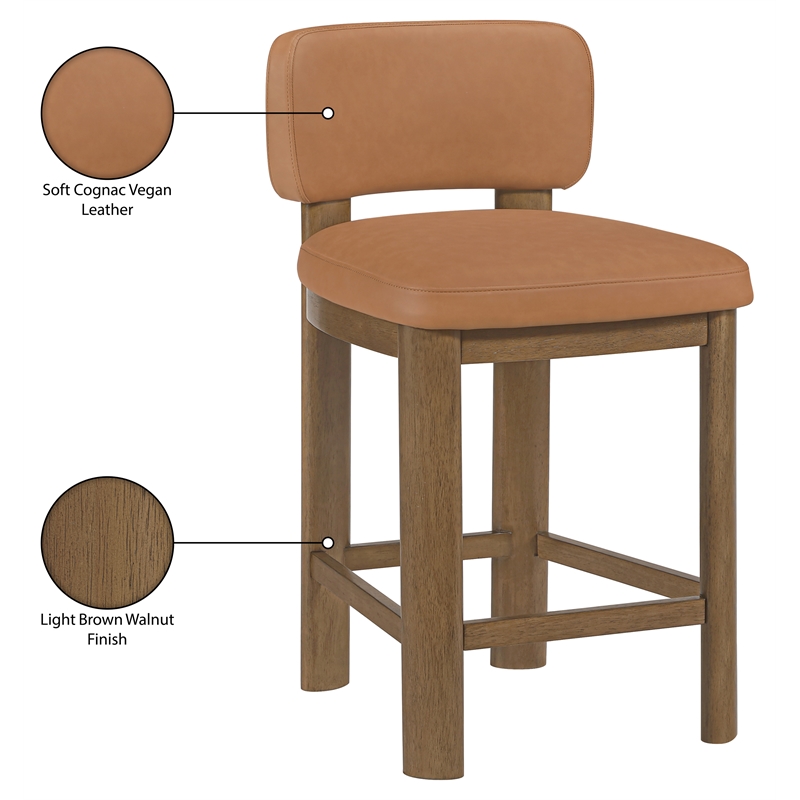 Meridian Furniture Paloma Cognac Vegan Leather Counter Stool (Set of 2)