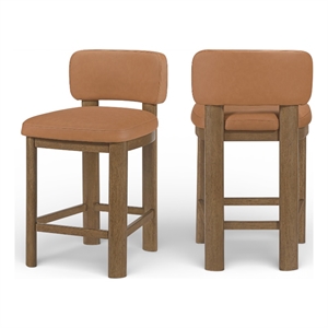 Meridian Furniture Paloma Cognac Vegan Leather Counter Stool (Set of 2)