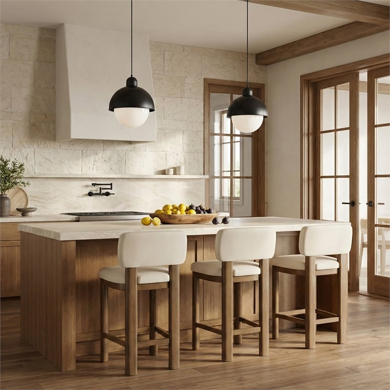 Meridian Furniture Paloma Cream Vegan Leather Counter Stool (Set of 2)