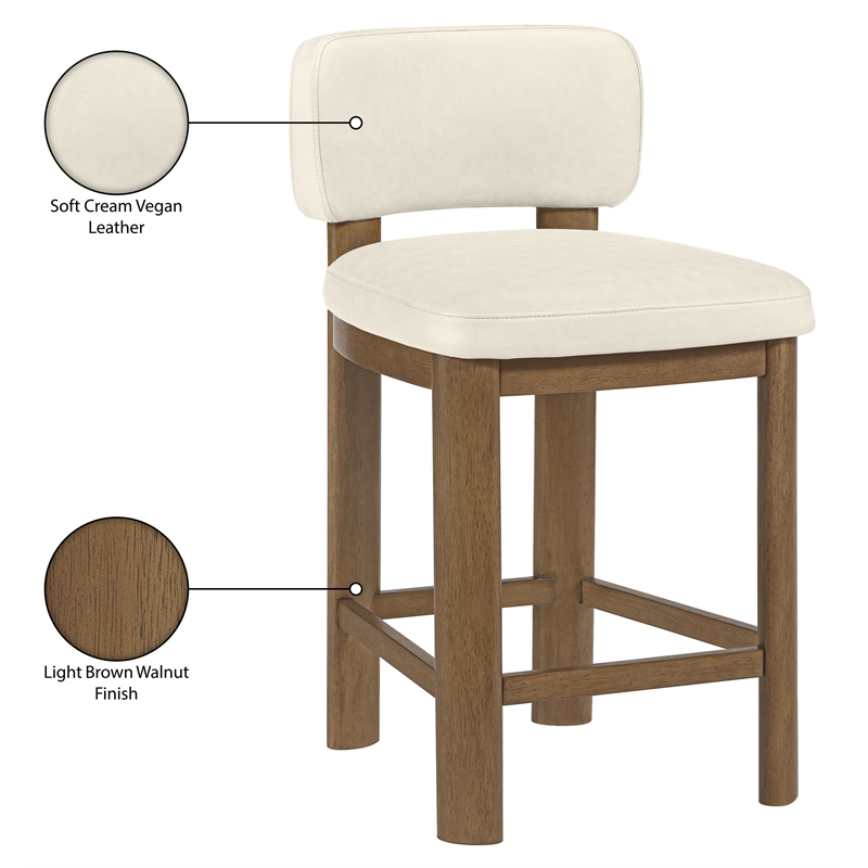 Meridian Furniture Paloma Cream Vegan Leather Counter Stool (Set of 2)