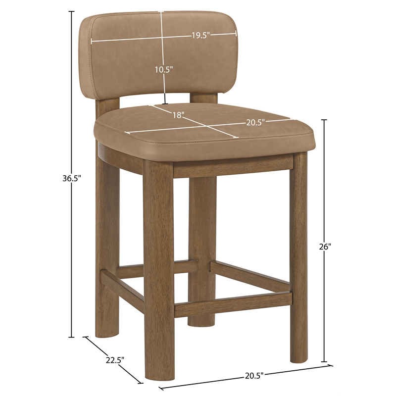 Meridian Furniture Paloma Tan Vegan Leather Counter Stool (Set of 2)