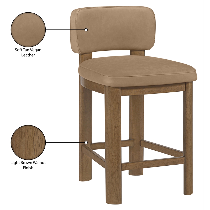 Meridian Furniture Paloma Tan Vegan Leather Counter Stool (Set of 2)