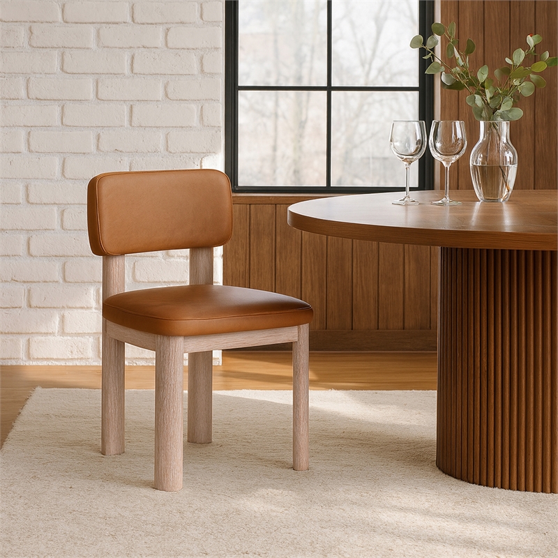 Meridian Furniture Paloma Cognac Vegan Leather Dining Chair (Set of 2)