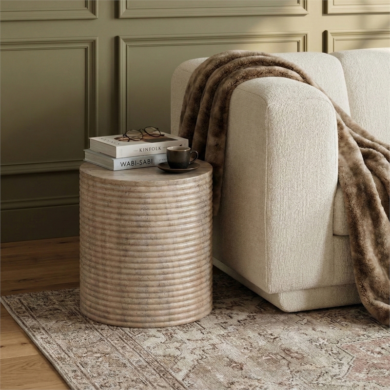 Meridian Furniture Rapallo Travertine Concrete Indoor/Outdoor End Table