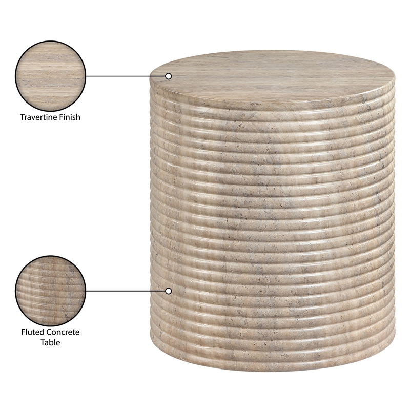 Meridian Furniture Rapallo Travertine Concrete Indoor/Outdoor End Table