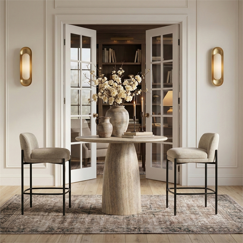 Meridian Furniture Cosenza Travertine Concrete Indoor/Outdoor Bar Table