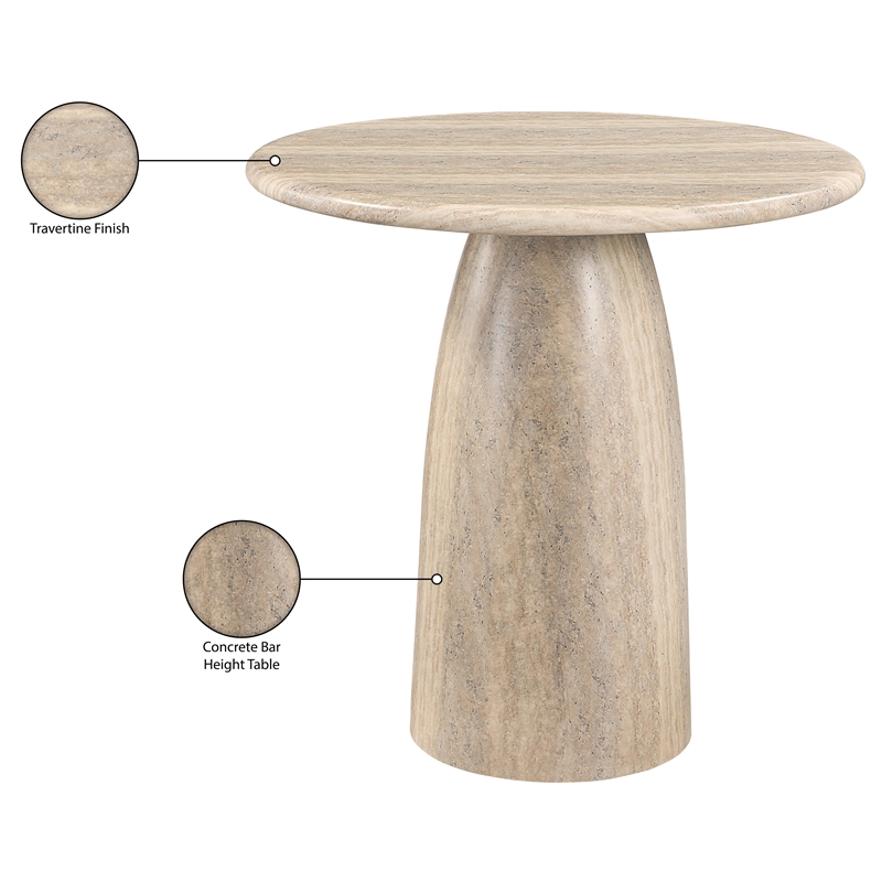 Meridian Furniture Cosenza Travertine Concrete Indoor/Outdoor Bar Table