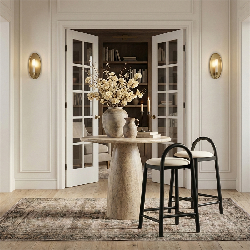 Meridian Furniture Cosenza Travertine Concrete Indoor/Outdoor Bar Table