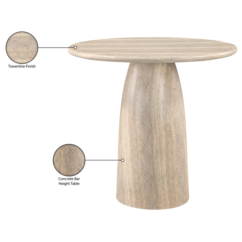 Meridian Furniture Cosenza Travertine Concrete Indoor/Outdoor Bar Table