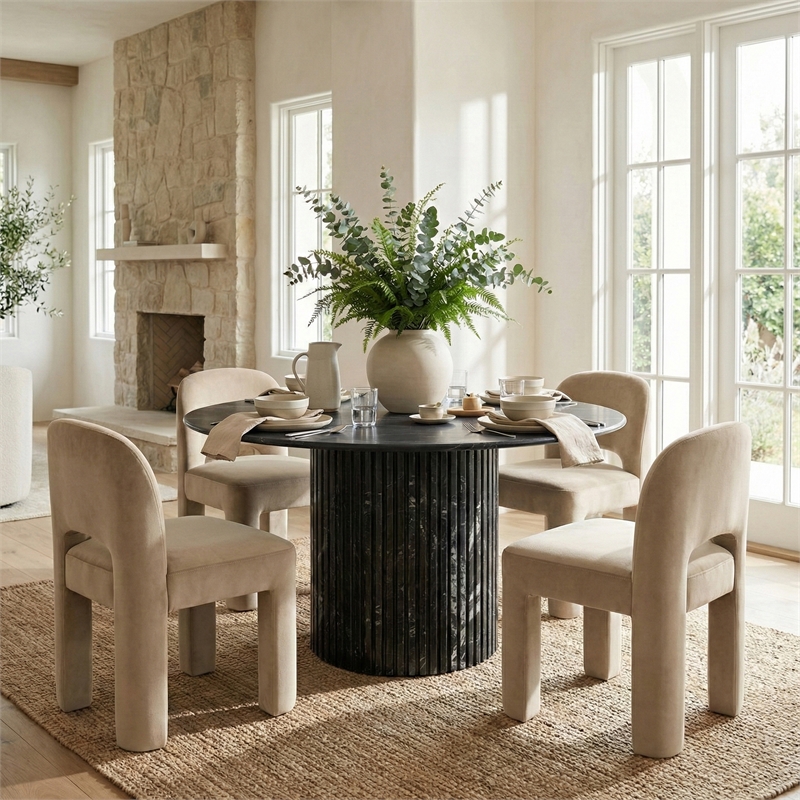 Meridian Furniture Celine Beige Velvet Upholstered Dining Chair (Set of 2)