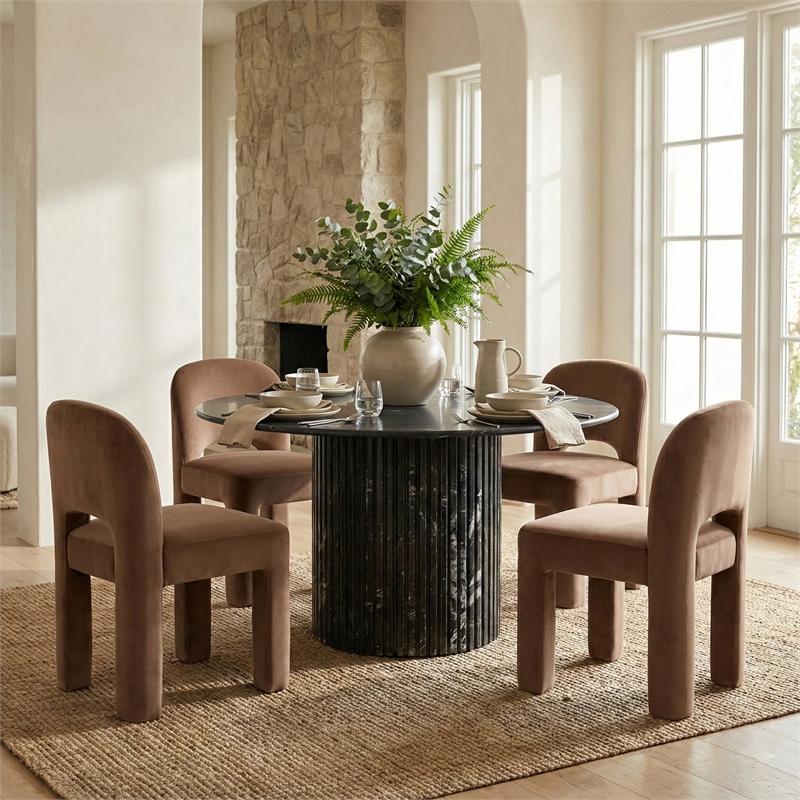 Meridian Furniture Celine Brown Velvet Upholstered Dining Chair (Set of 2)