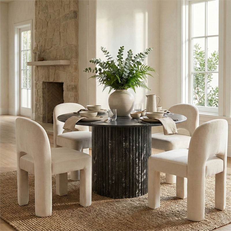 Meridian Furniture Celine Cream Velvet Upholstered Dining Chair (Set of 2)