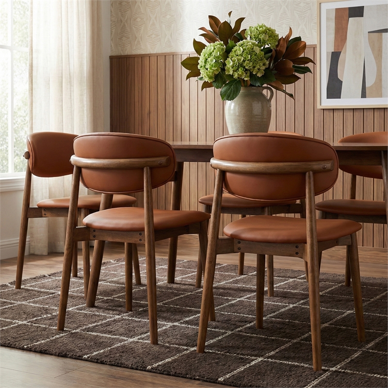 Meridian Furniture Leesa Cognac Vegan Leather Dining Chair (Set of 2)